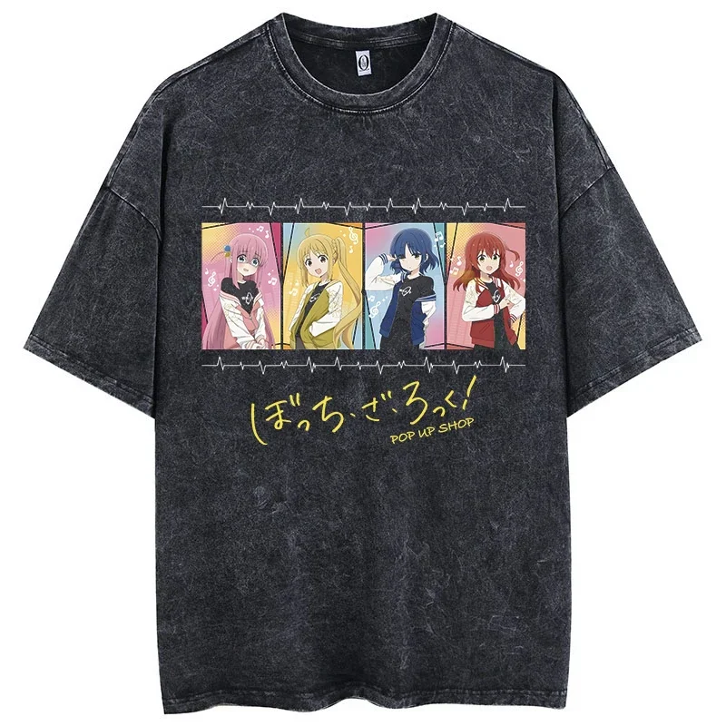 Hot Anime Men Oversized Printed T-shirts Bocchi Club Music Band Bocchi The Rock Cotton Tops Creative Crew Neck Tees Washed Tops - Image 2