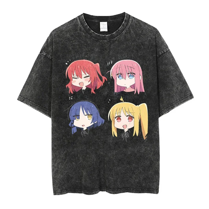 Hot Anime Men Oversized Printed T-shirts Bocchi Club Music Band Bocchi The Rock Cotton Tops Creative Crew Neck Tees Washed Tops - Image 3